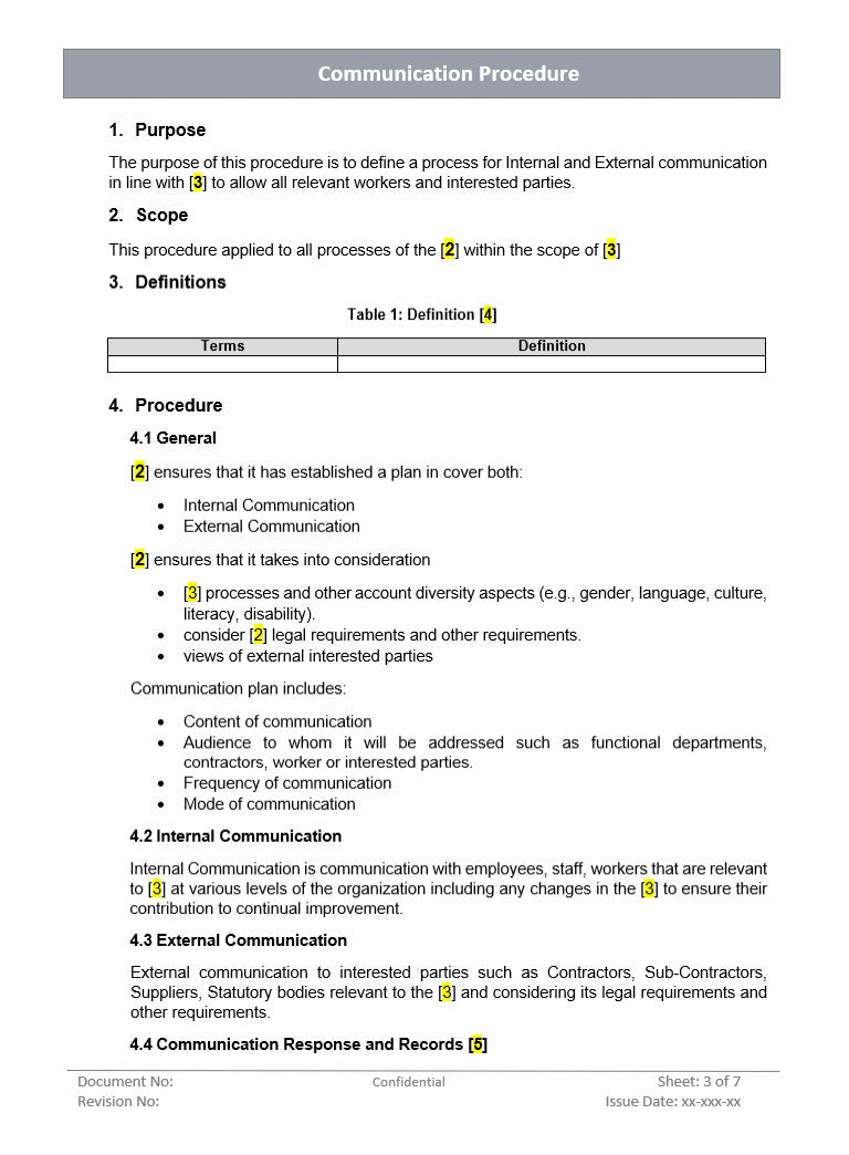 Communication procedure