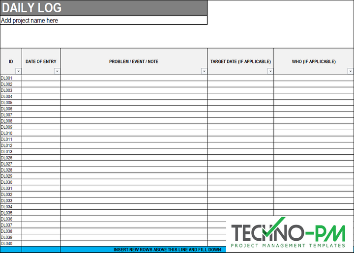 Daily Log Template