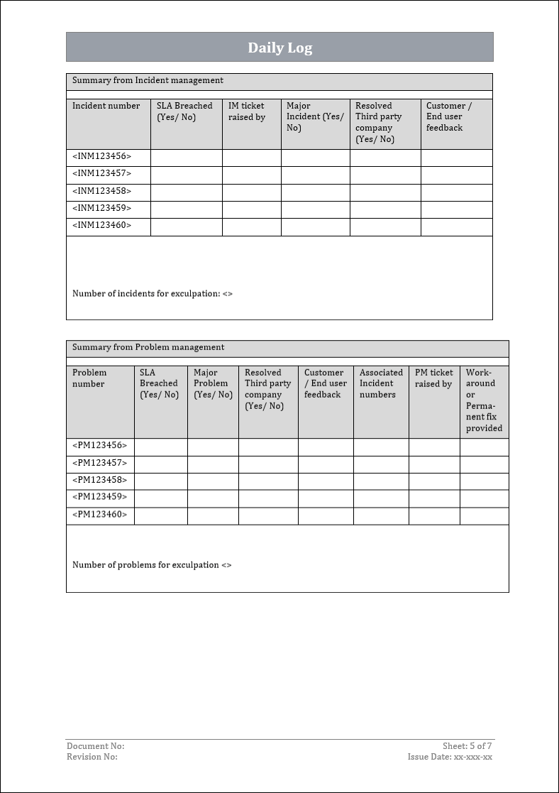 daily log template, daily log