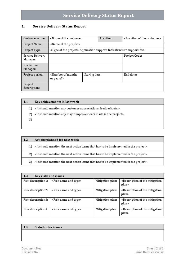 Delivery Reporting Pdf Example Service Delivery Status Report – ISO Templates and Documents Download
