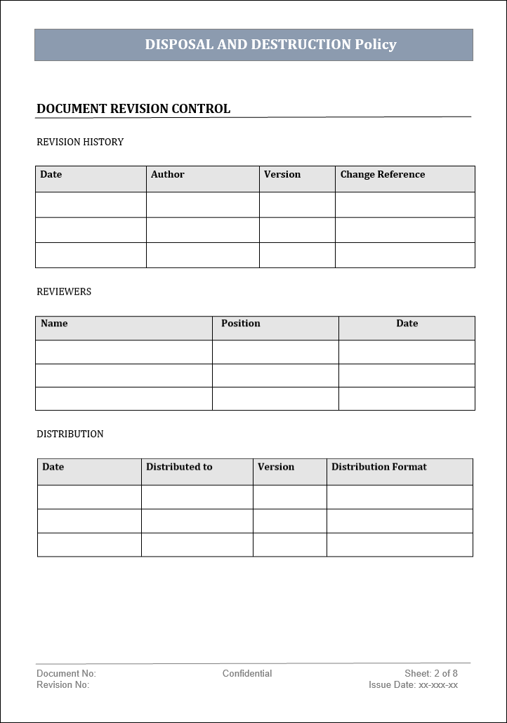 Disposal and destruction policy, Disposal and destruction