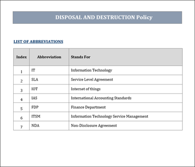 Disposal and destruction policy, Disposal and destruction