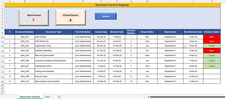 Document Control Register Excel Template