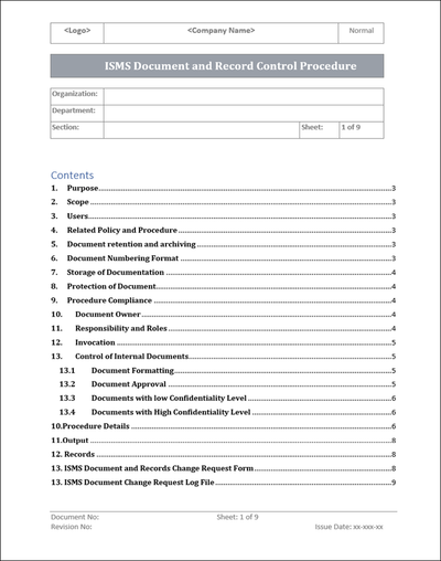 Example Document Control Register Iso Iso Document Control