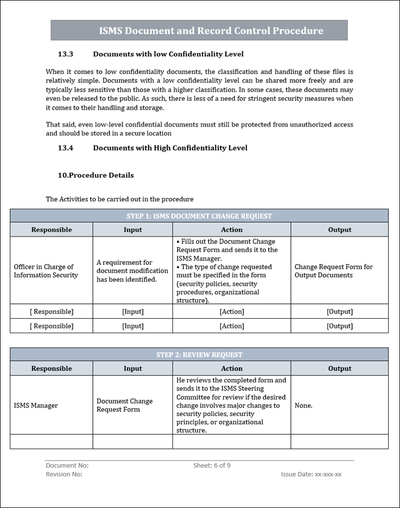 ISMS Document and Record Control Procedure Word Template