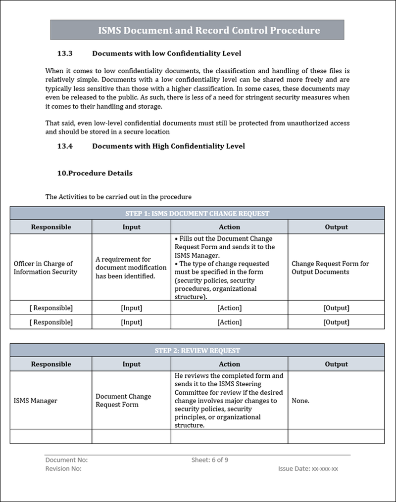 ISMS Document and Record Control Procedure Word Template