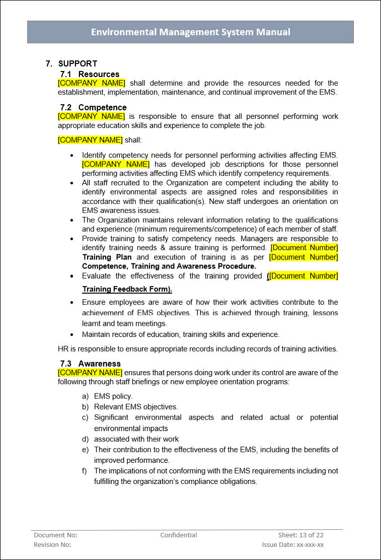 Performance evaluation, Environment management system 