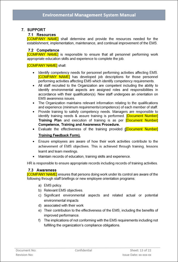 Environmental Management System Manual, Environmental Management System