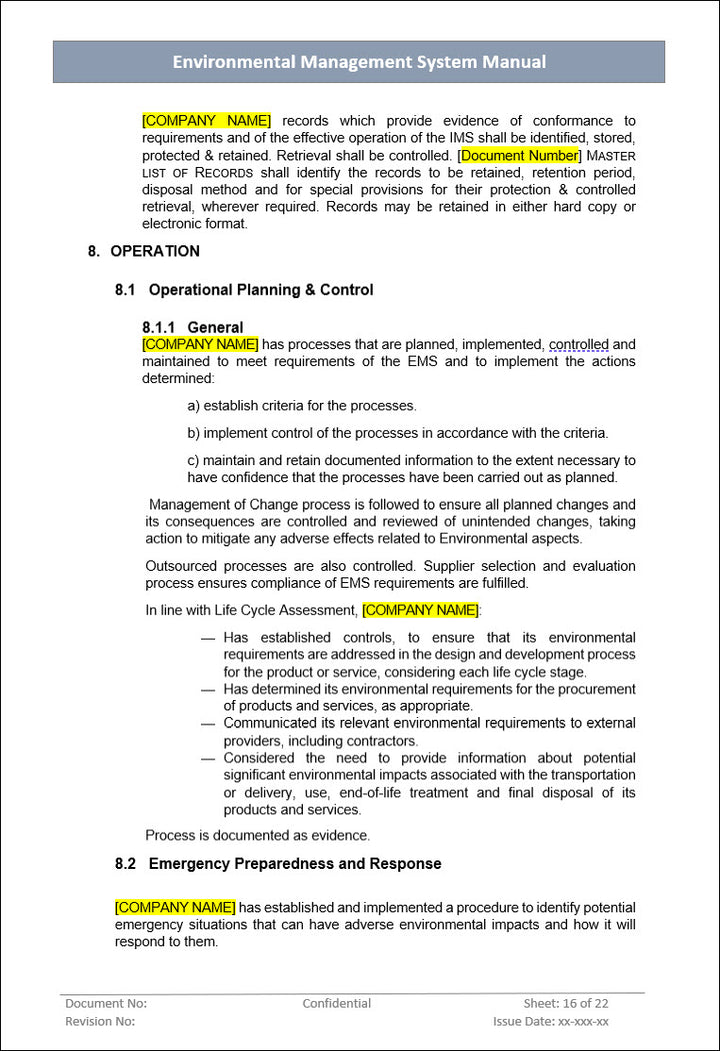 Environment management system, emergency procedures