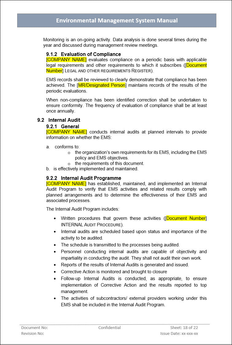 Environment management system, Internal audit program