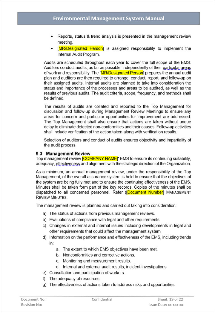 Environment management system, management review