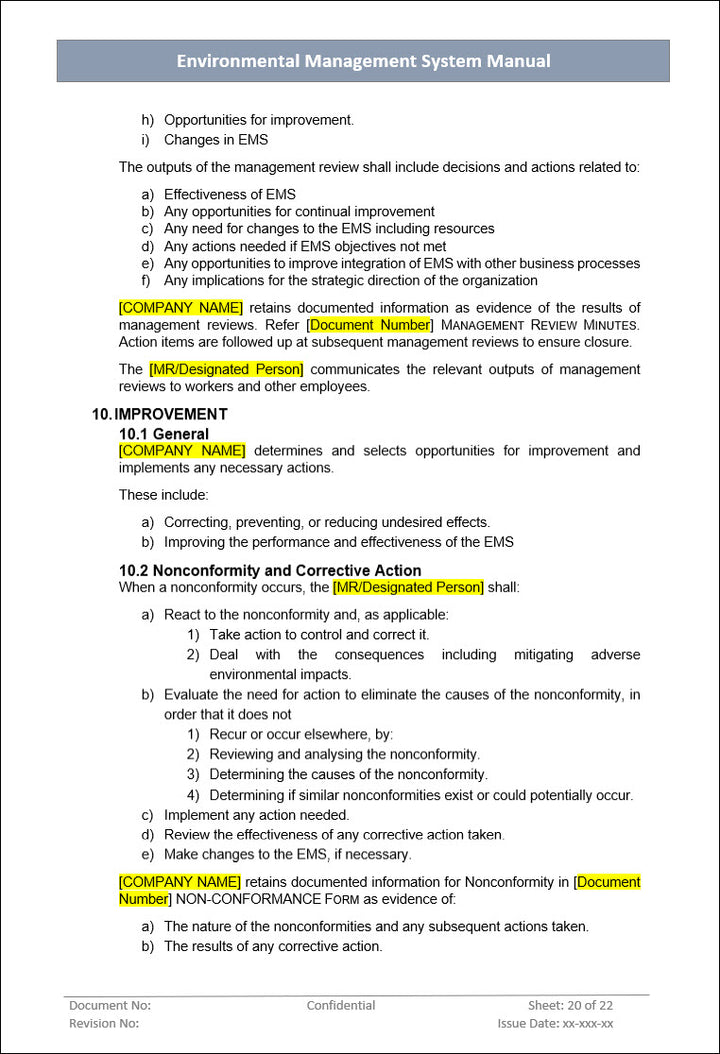 Environment management system, Nonconformity and corrective action