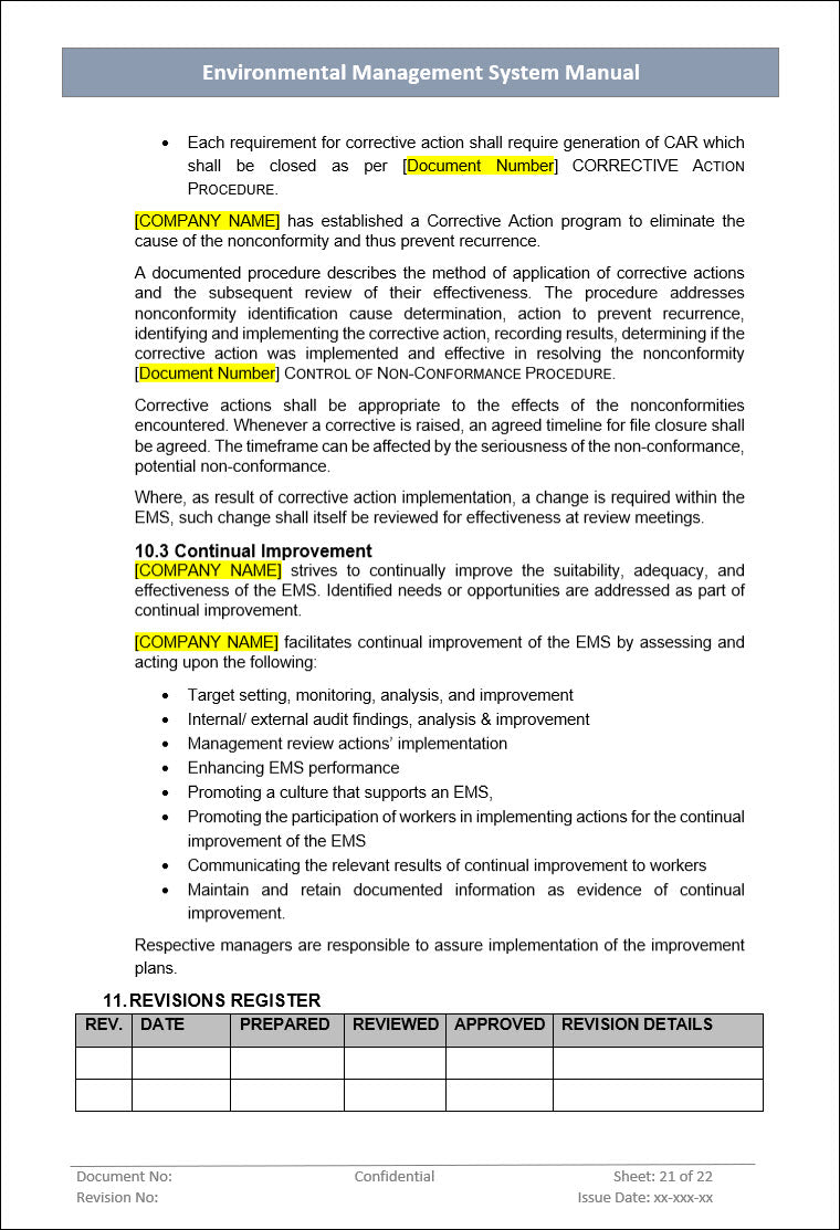 Environment management system, Revision register