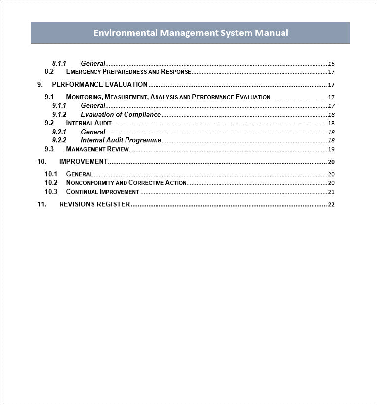 Environment management system, Environment management system manual
