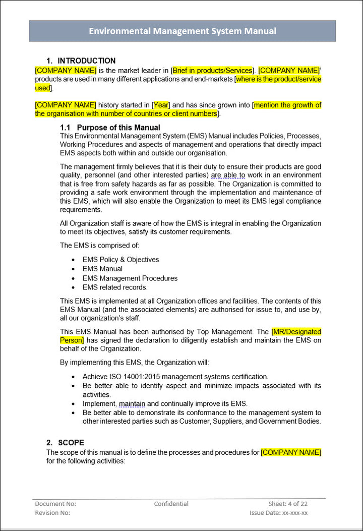 Environment management system, Environment management system manual