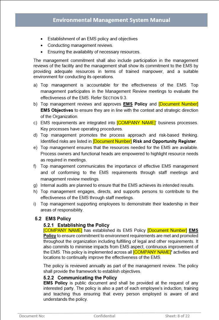 Environment management system, Environment management system policy