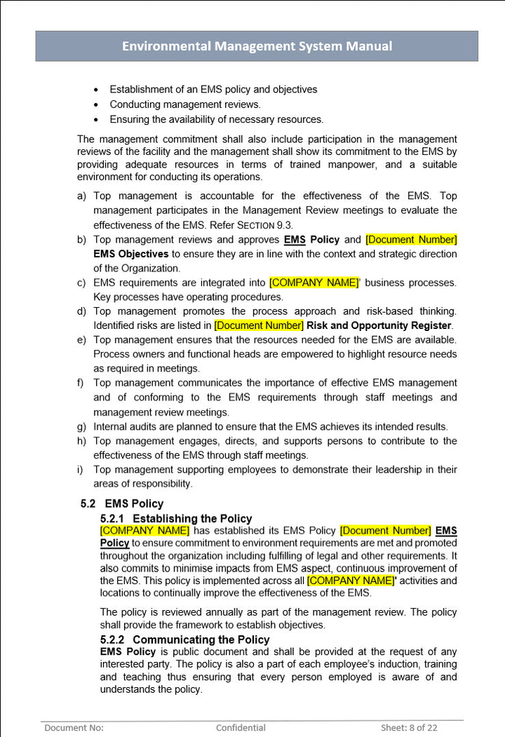 Environment management system, Environment management system policy