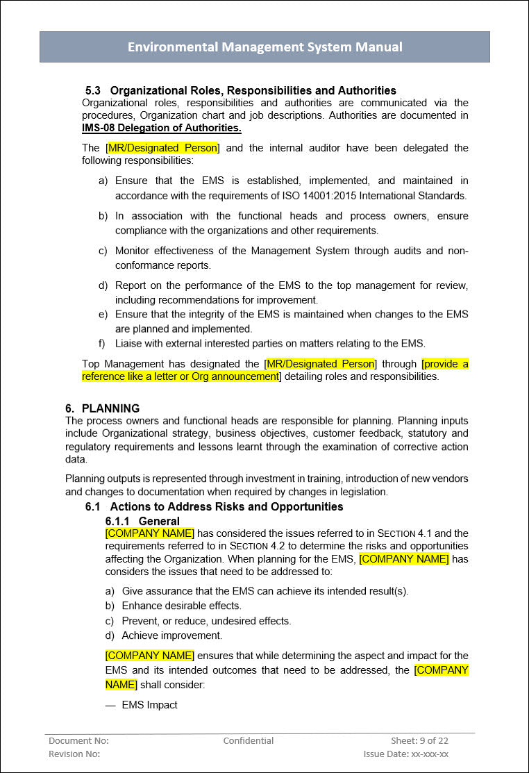 Environment management system, EMS policy