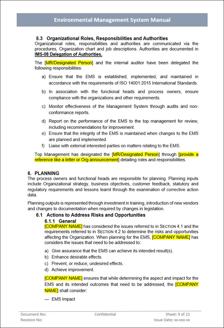 Environment management system, EMS policy