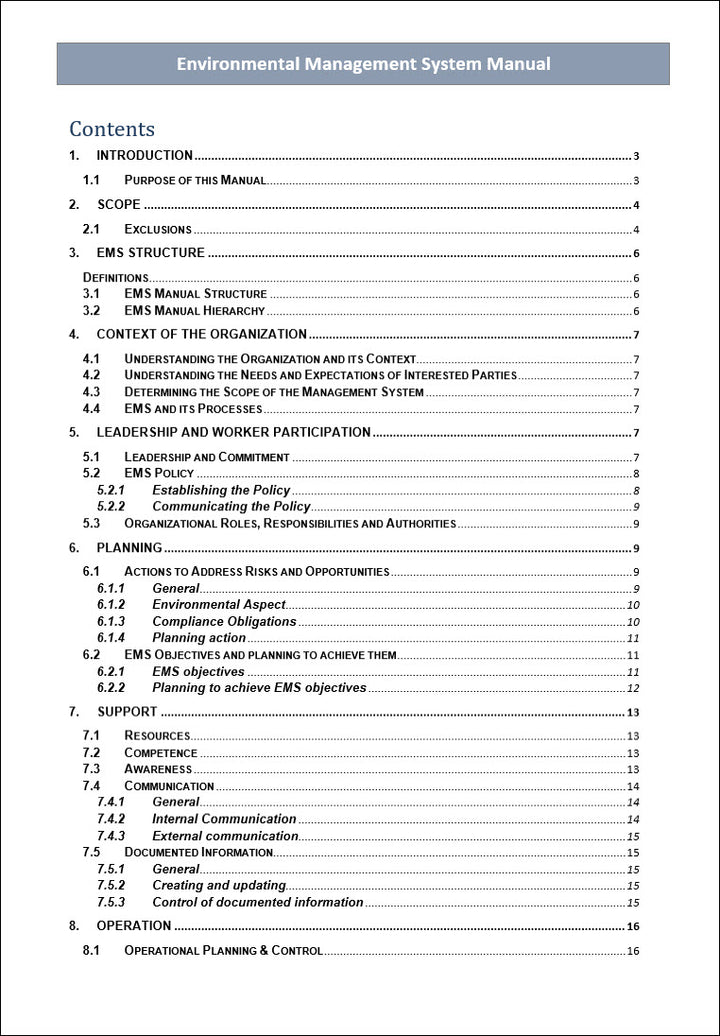 Environment management system, Environment management system manual 