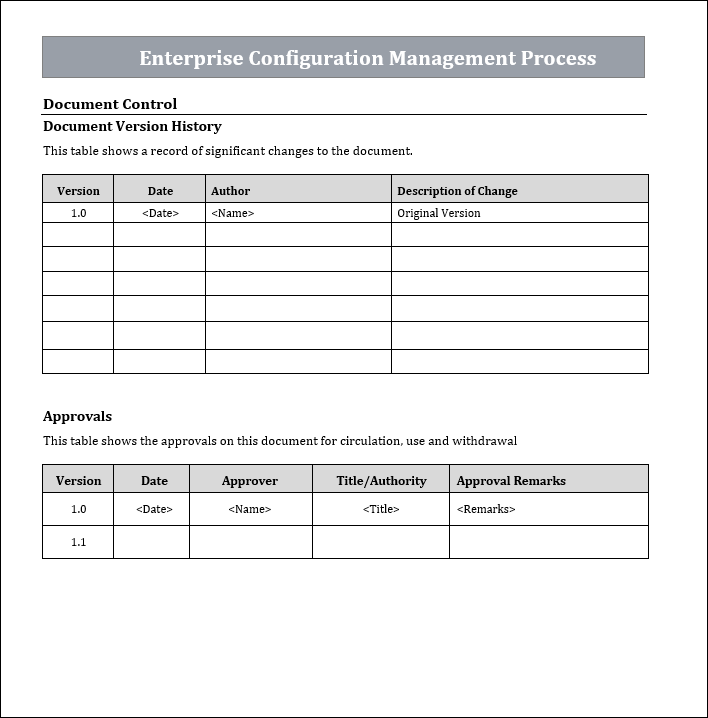 Enterprise configuration management process, configuration management 
