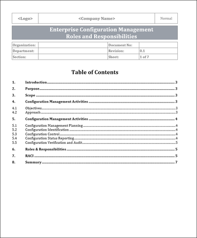 Enterprise configuration management, configuration management plan
