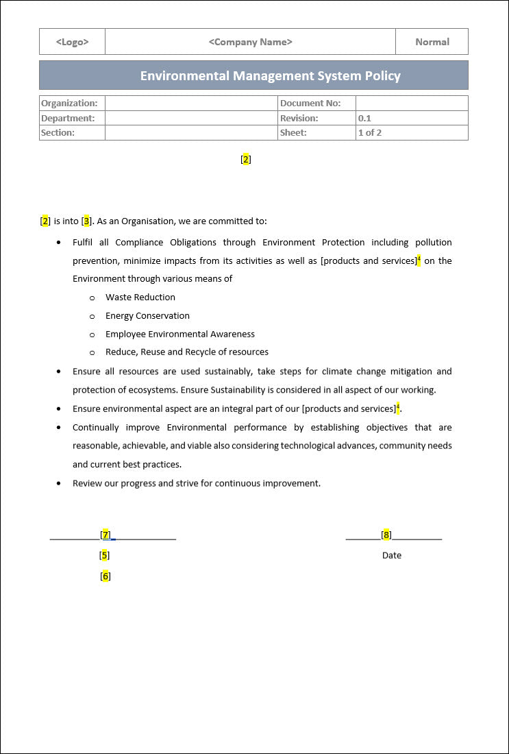 Environmental Policy Example Pdf Environmental Policy - ISO 14001 – ISO Templates and Documents Download