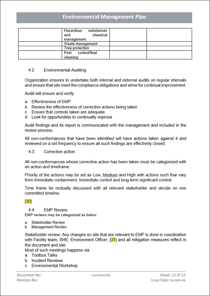 Environment management plan