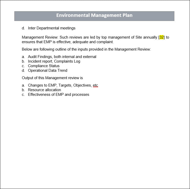 Environment management plan