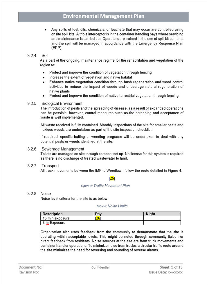 Environment management plan