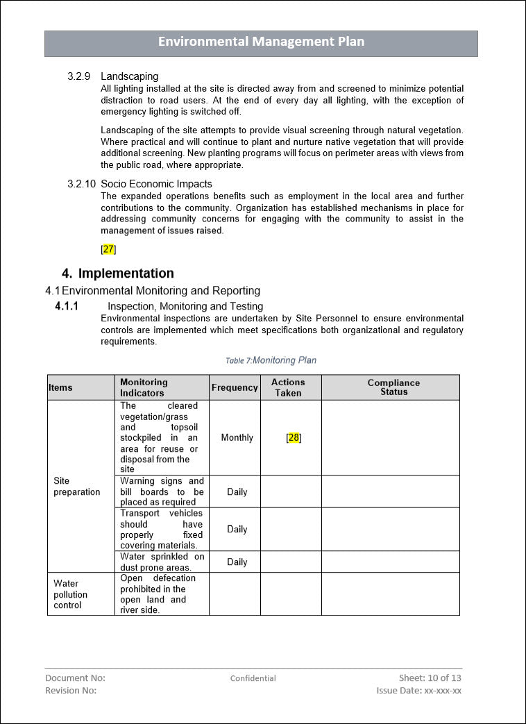 Environment management plan