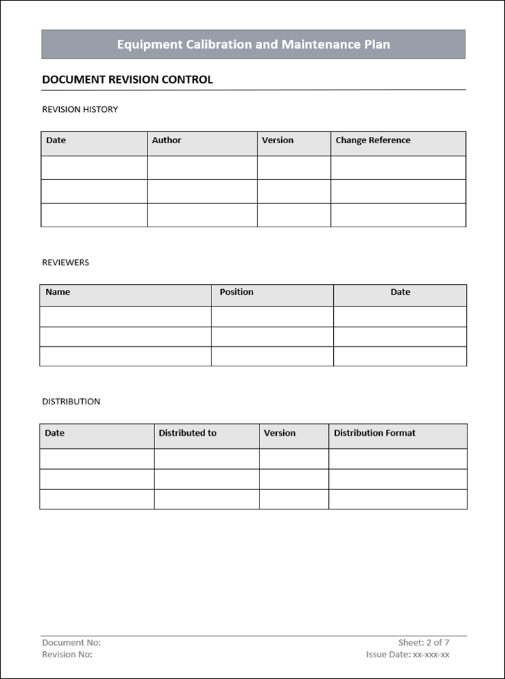 QMS Equipment calibration and maintenance plan