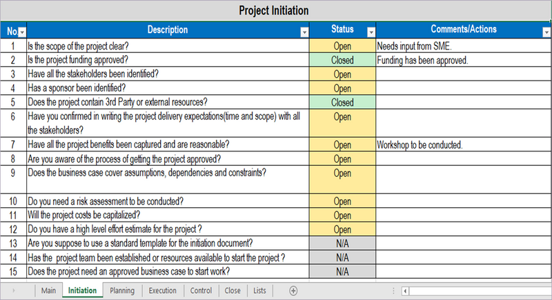 Excel Project Checklist