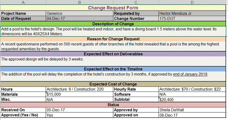 Generic Change Request Excel  Template