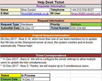 Help desk ticket excel template, Help desk ticket 