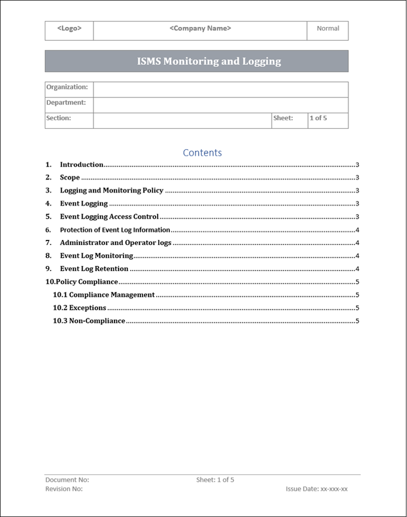 ISMS Monitoring and Logging – ISO Templates and Documents Download