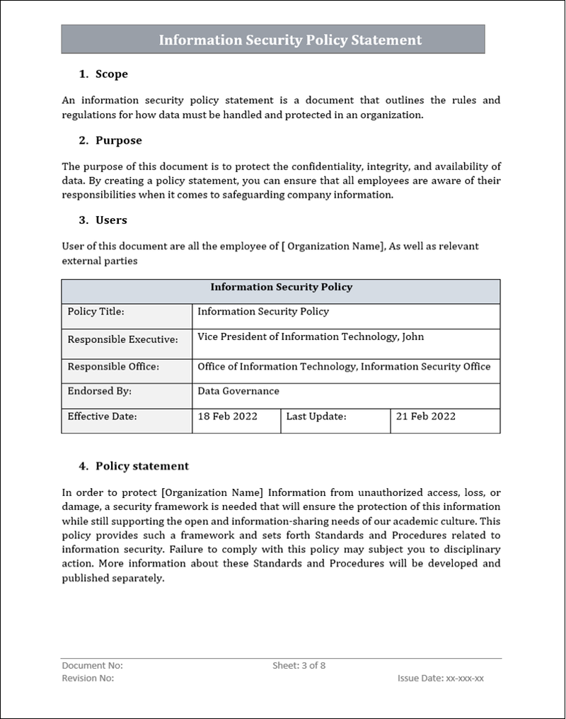 ISMS Policy Template | ISO27001| ISMS Information Security Policy Word ...