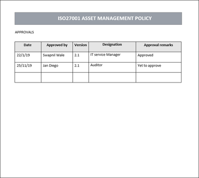 Asset management, Asset management policy