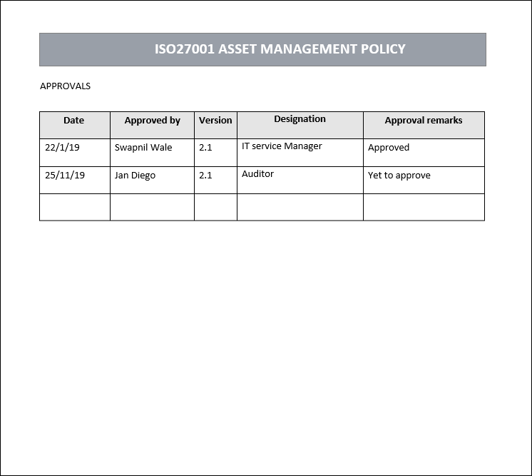 Asset management, Asset management policy