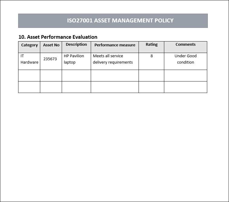 Asset management, Asset management policy