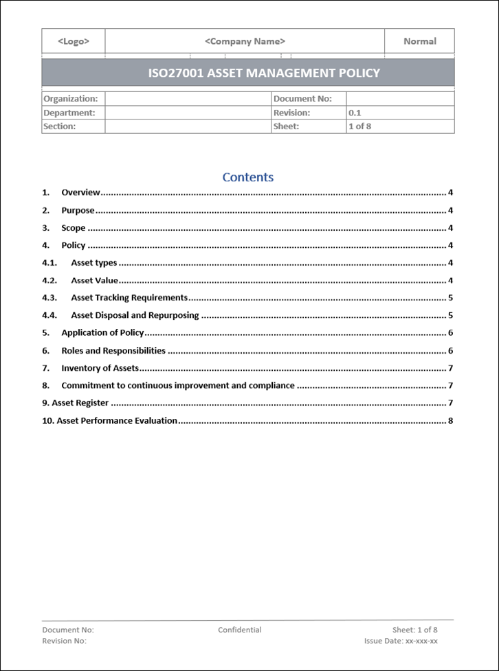 Asset management, Asset management policy