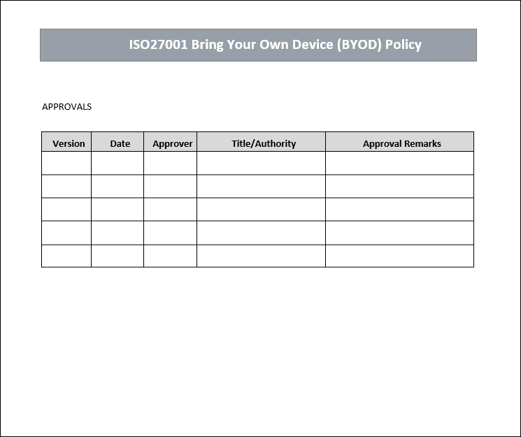 BYOD policy (Bring your own device) ISO27001 ISO Templates and