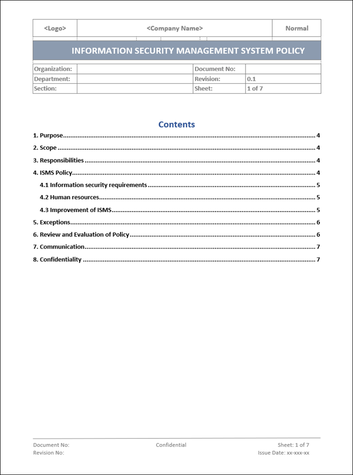 Sample Iso Policy Form ISMS Policy Template | ISO27001| ISMS Information Security Policy Word ...