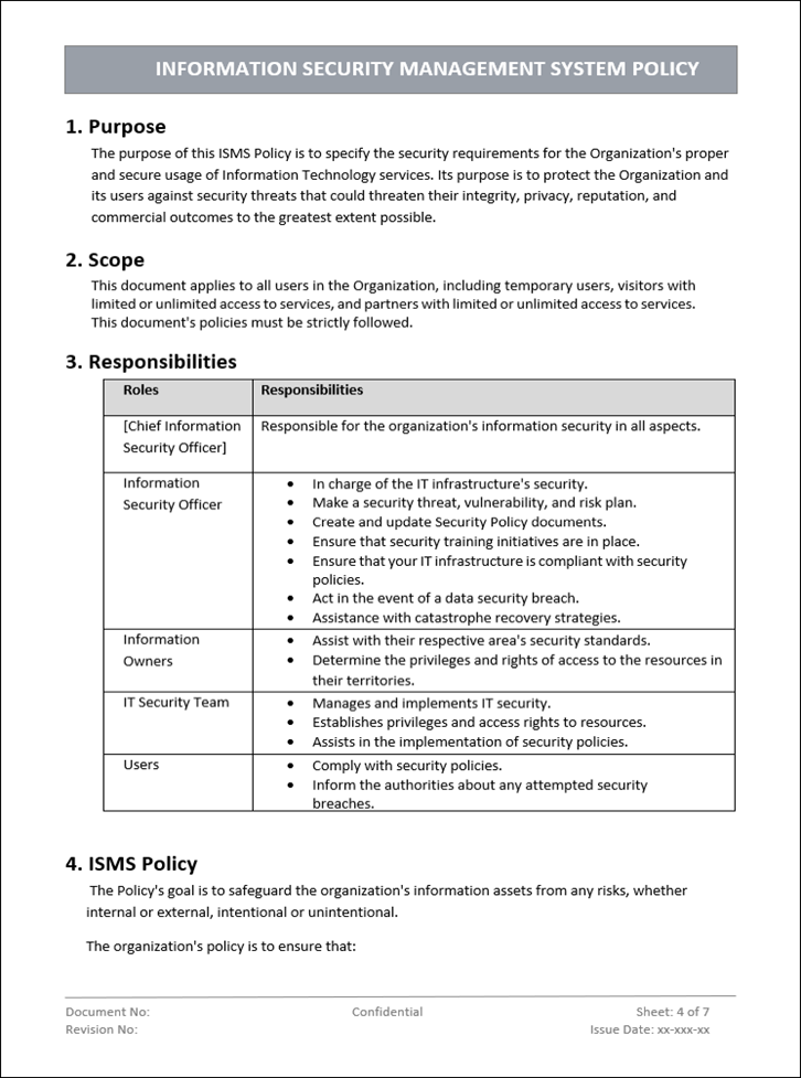 Sms Scope Example ISMS Policy Template | ISO27001| ISMS Information Security Policy Word ...