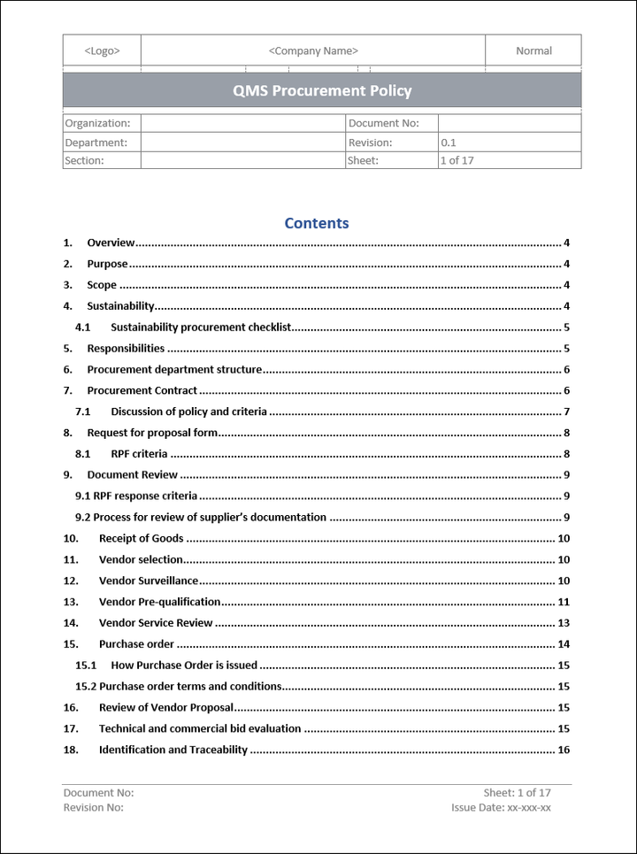 ISO Procurement Template