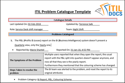 ITIL Problem Catalogue Template