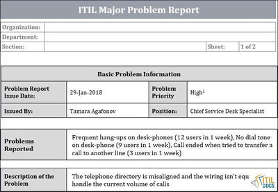 ITIL major Problem Report Template