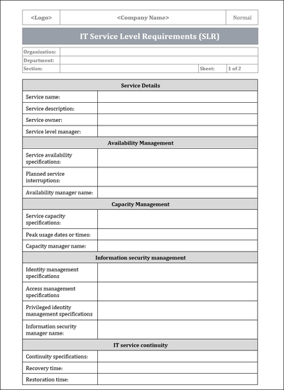Service Requirement Example Service management Templates Bundle – ISO Templates and Documents Download