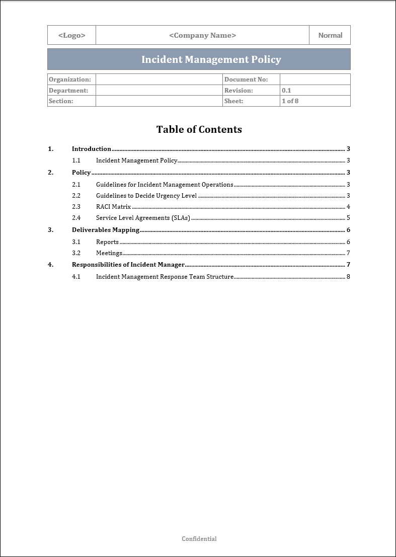 Incident Management Policy Word Template