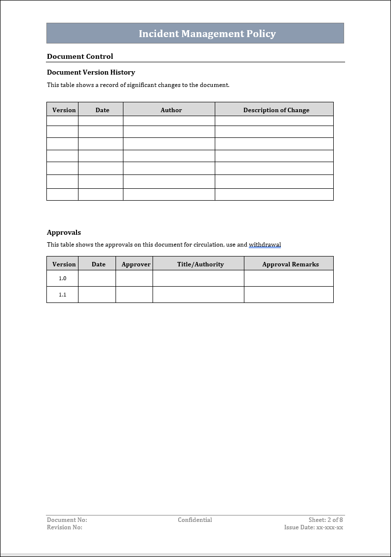 Incident Management Policy Document Control